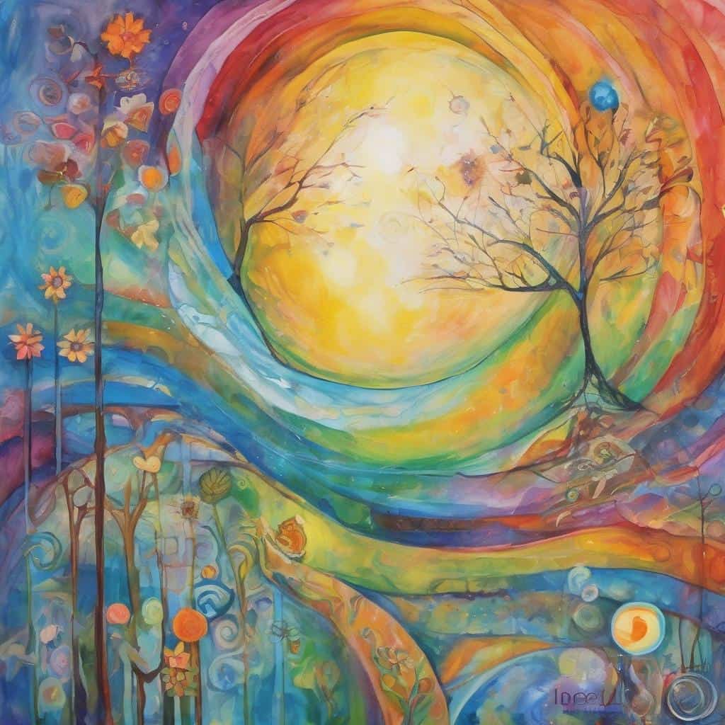 Ανθισμένο δέντρο σε ζωγραφιά με ζωηρά χρώματα, συμβολίζει την δύναμη της αισιοδοξίας και την ενίσχυση της θετικής σκέψης.